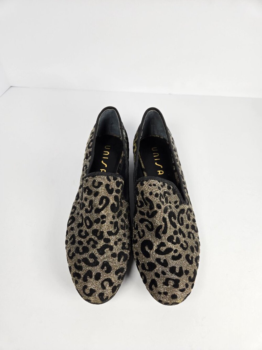 Unisa Glitter Leopard Print Smoking Flats Loafers Gold Black Size 8.5